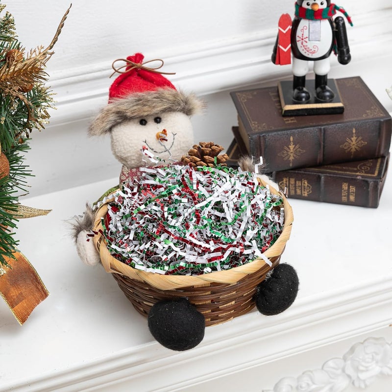 Gloreyan 1/2LB Christmas Crinkle Cut Paper Shred, Metallic Red Green White Raffia Paper Shred Filler Grass for Christmas Easter Grass Gift Wrapping Basket Filling Birthdays Weddings Party Supply - Image 3